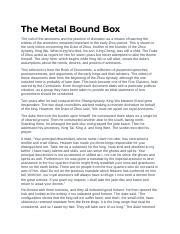 the metal bound box summary|Language, Substitute and Exemplar: The Mythology of The Metal .